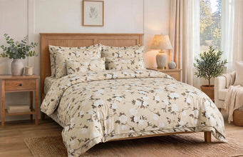 Bedsheet 5 pieces beige with white peonies