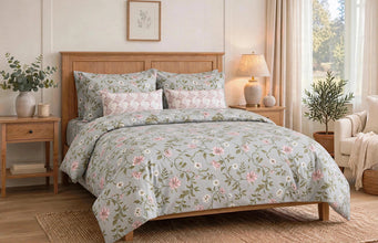 Bedsheet 5 piece grey pink flowers