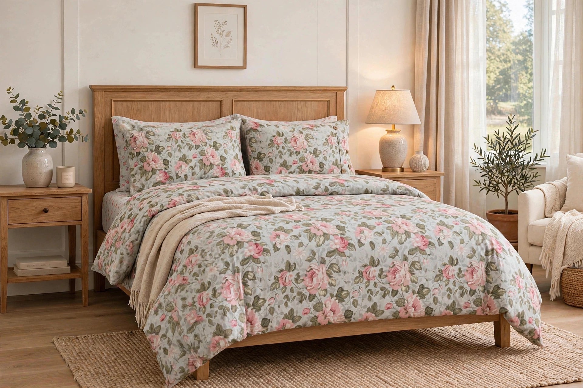 Comforter set 6 piece floral light green
