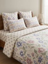 Bedsheet 5 pieces blue pink ikat flowers