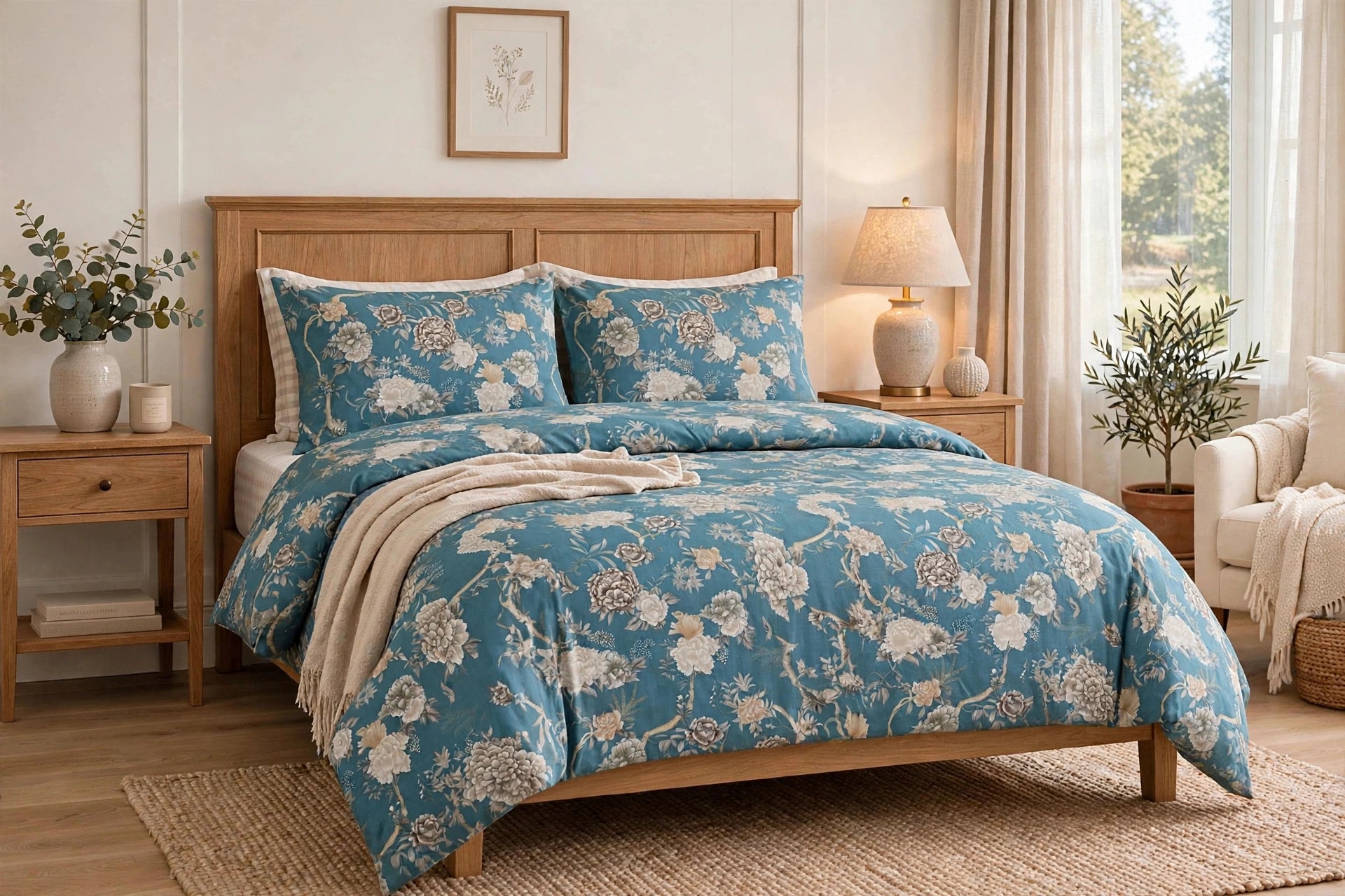 Comforter set 6 piece floral sea green