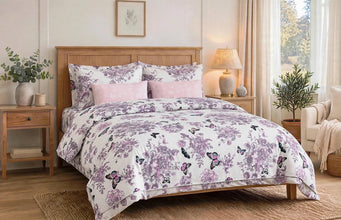 Bedsheet 5 pieces white pink butterfly