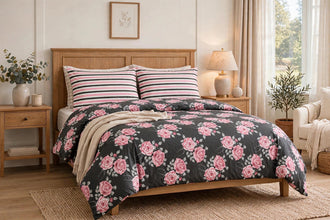 Bedsheet 5 pieces black pink roses
