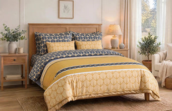 Bedsheet 5 pieces navy mustard art deco