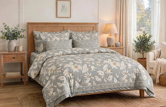 Bedsheet 5 pieces grey with beige gold leaf