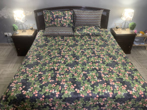 Bedsheet 5 pieces green flowers