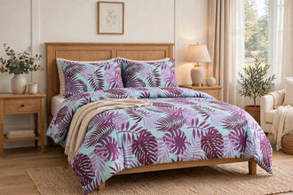 Bedsheet 5 pieces magenta leaf