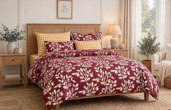 Bedsheet 5 piece red leaf