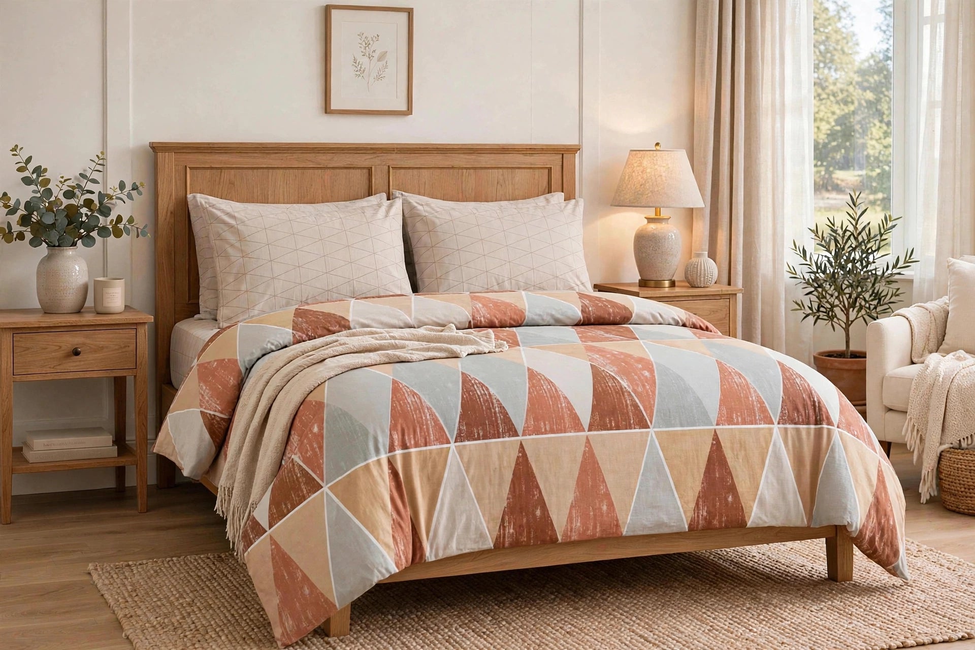 Comforter set 6 pieces orange triangles