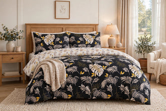 Comforter set 6 piece black leaf