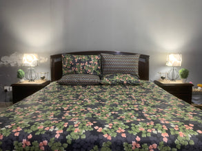 Bedsheet 5 pieces green flowers