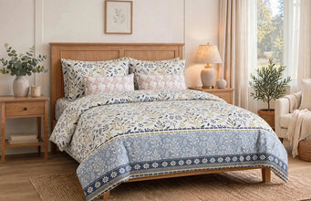 Bedsheet 5 piece blue leaves