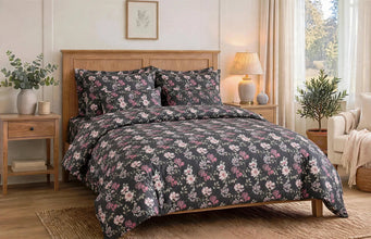 Comforter set 6 piece dark grey folral clusters