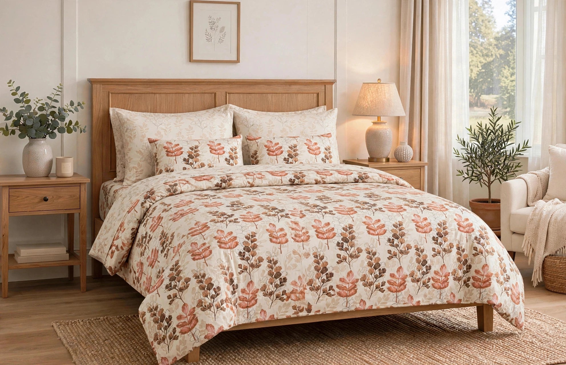 Comforter set 6 piece orange leaf