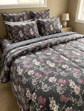 Comforter set 6 piece dark grey folral clusters