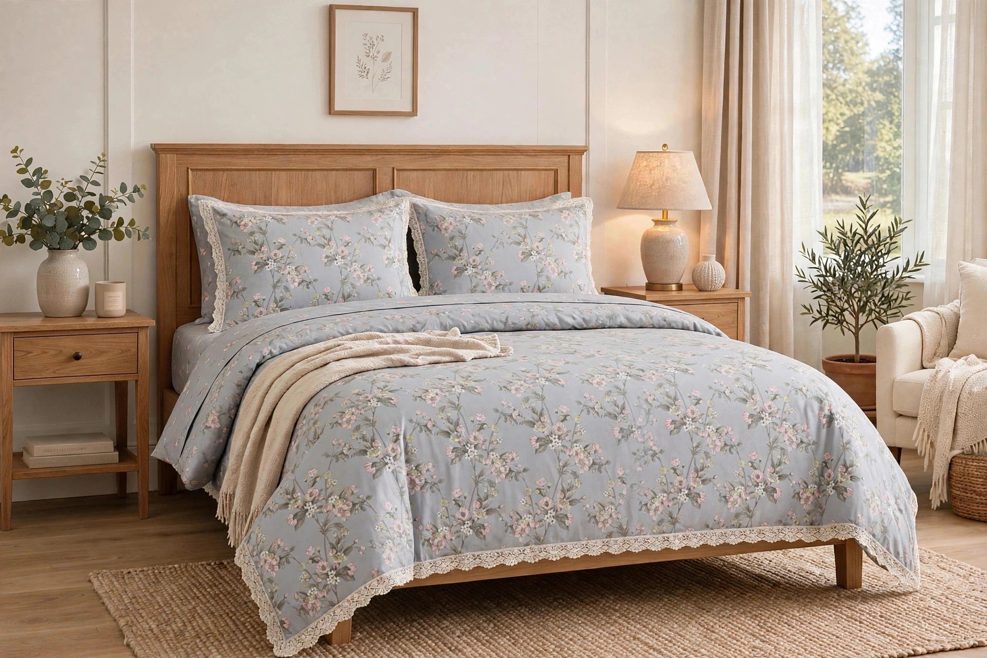 Comforter set 6 piece mint disty floral