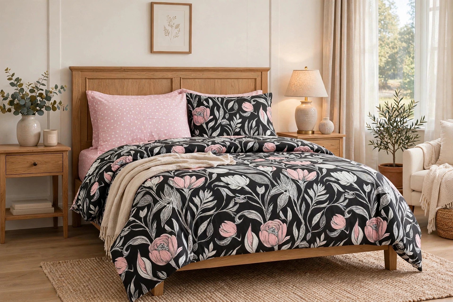 Comforter set 6 piece black floral