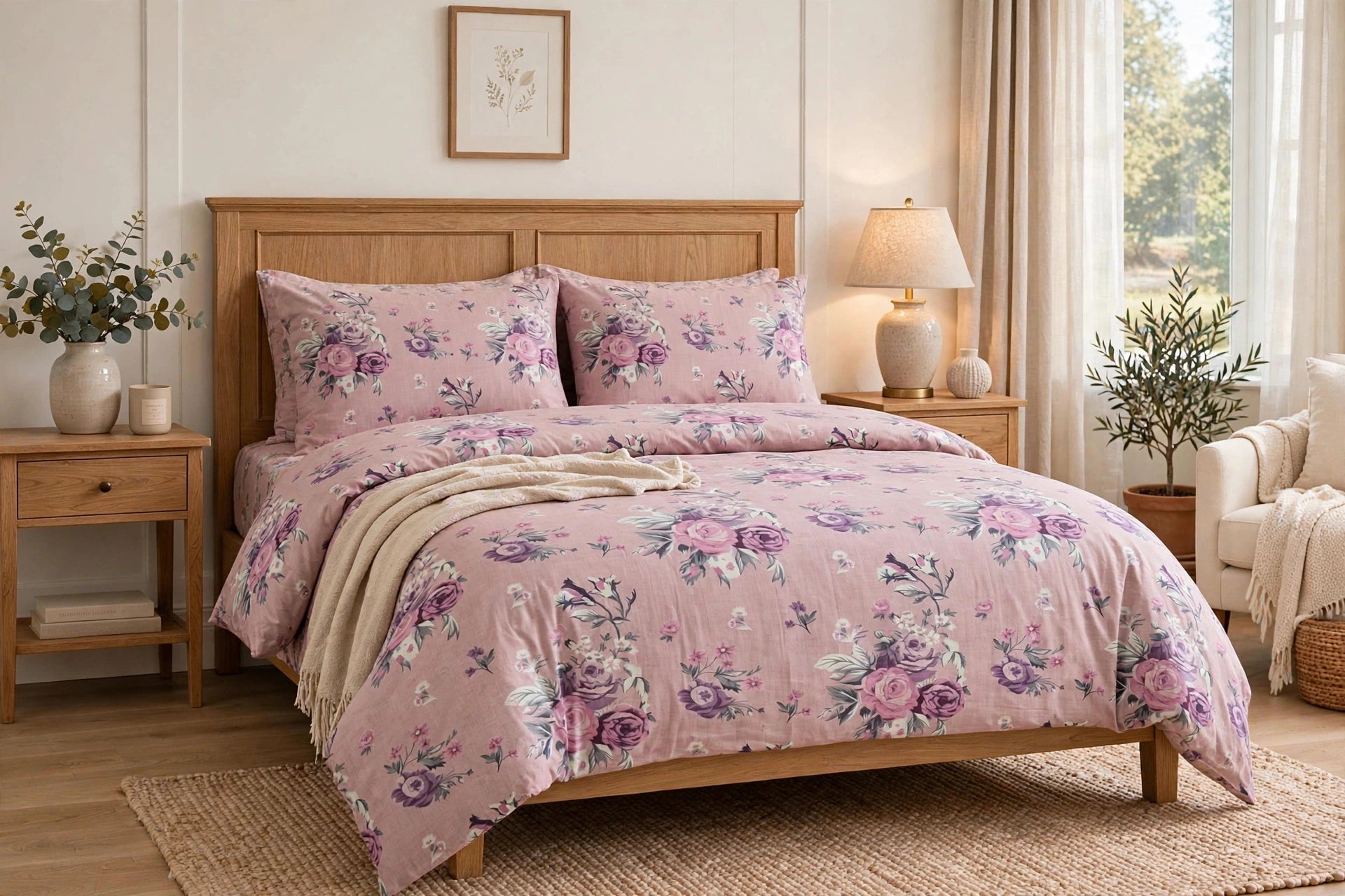 Comforter set 6 piece floral pink