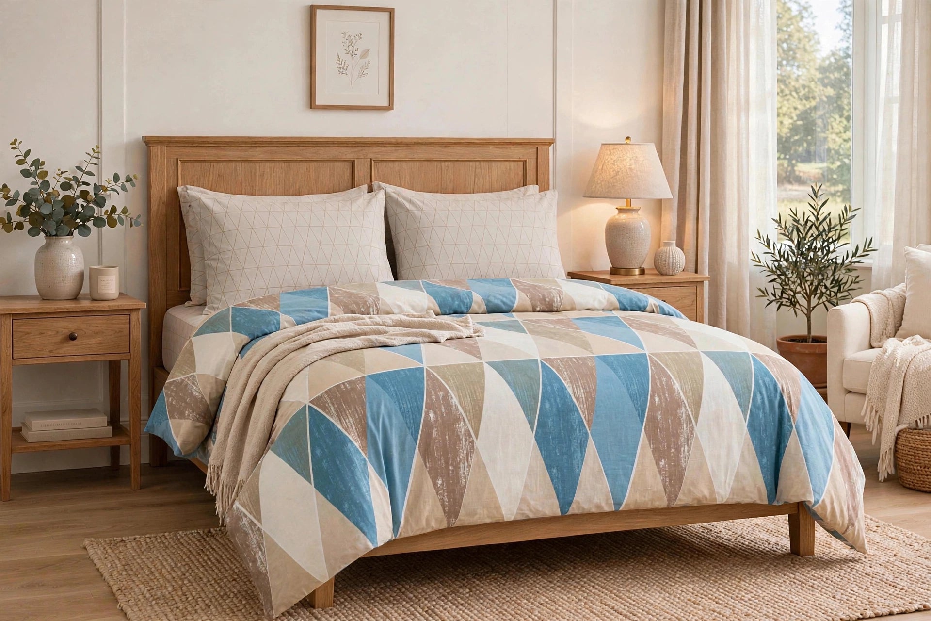 Comforter set 6 piece blue triangles