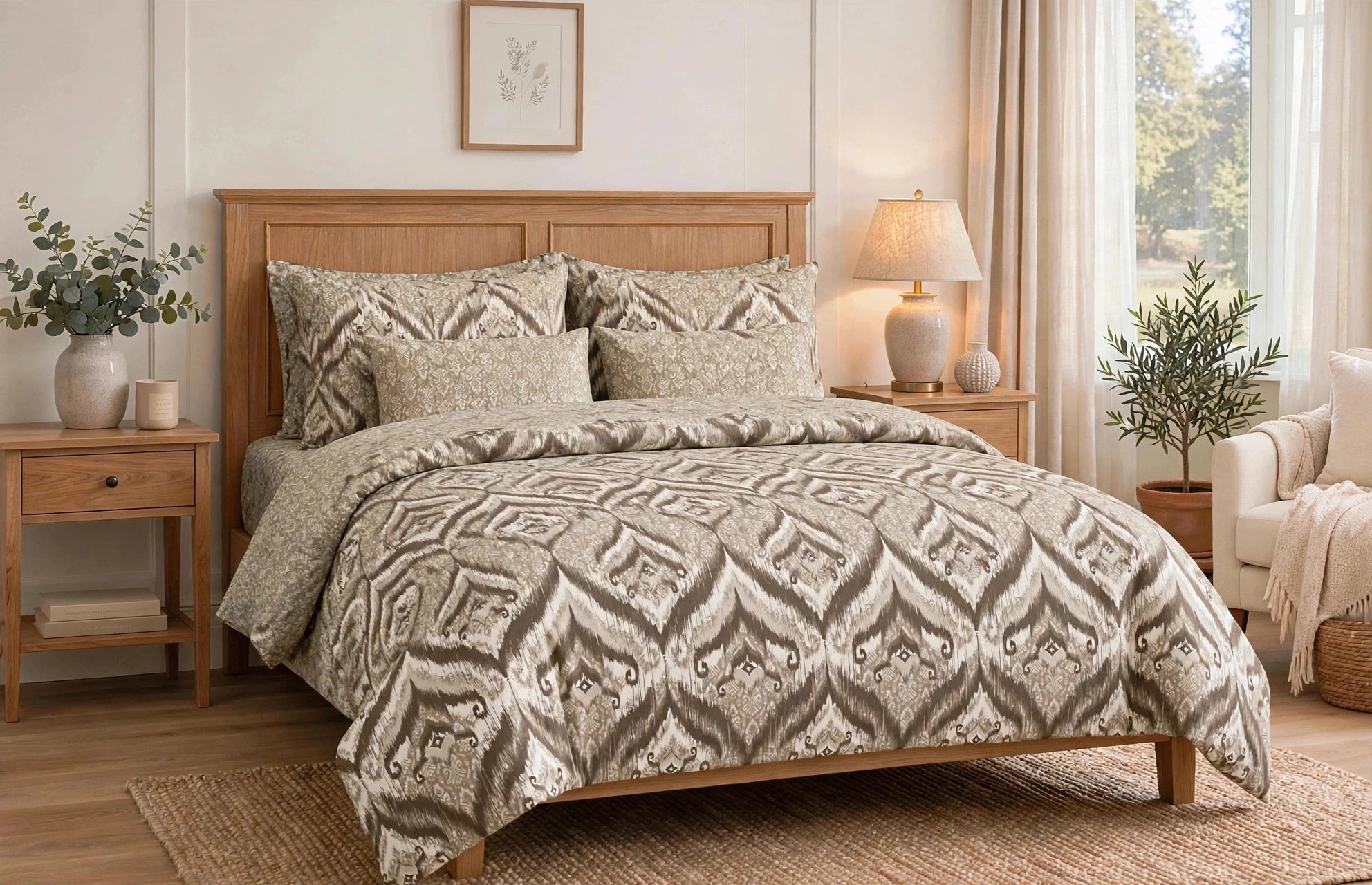 Comforter set 6 piece Ikat brown